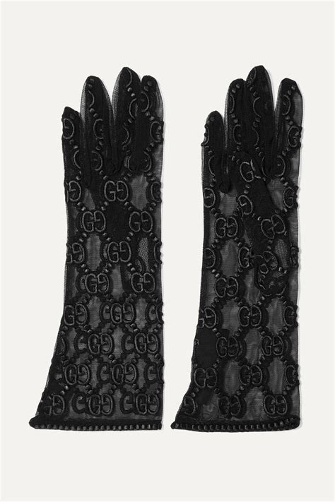 gucci embroidered tulle gloves - black|gucci lace gloves.